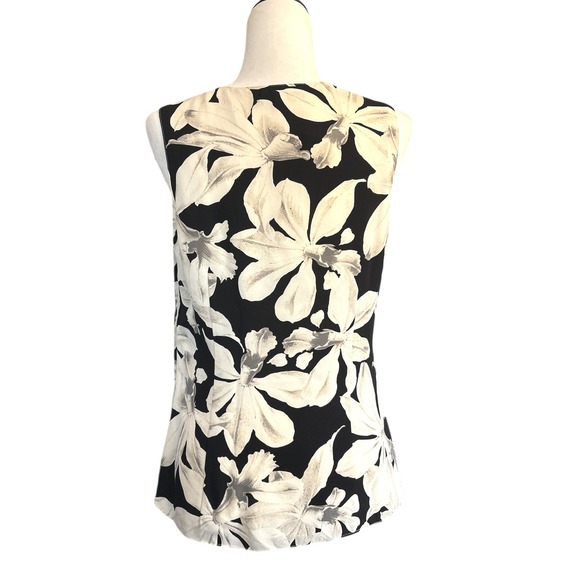 NEW Banana Republic Floral Print Sleeveless Silk Top Blouse Black Ivory Size 12 - Picture 3 of 9